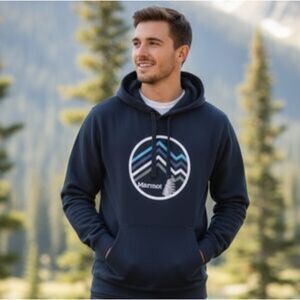Marmot | Men Black Sweatshirt Hoodie Casual Streetwear Faded Outdoors Hiking M